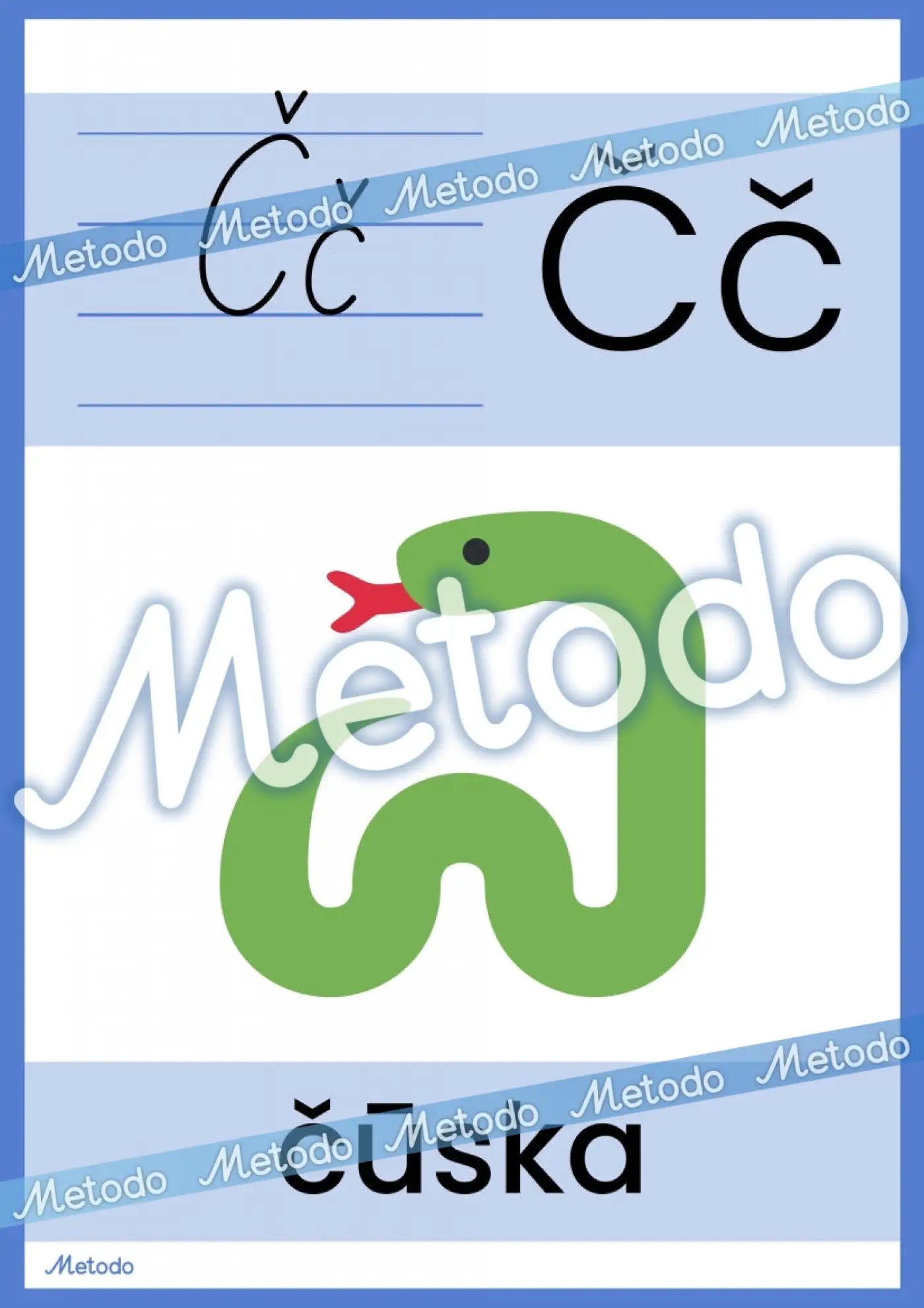 Alfabēta plakāti Metodo burts Č