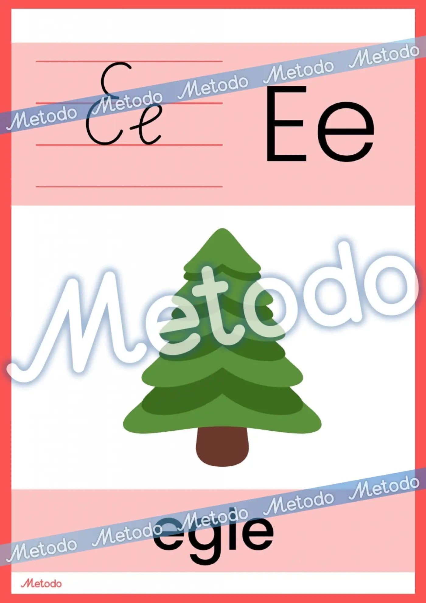 Alfabēta plakāti Metodo burts E