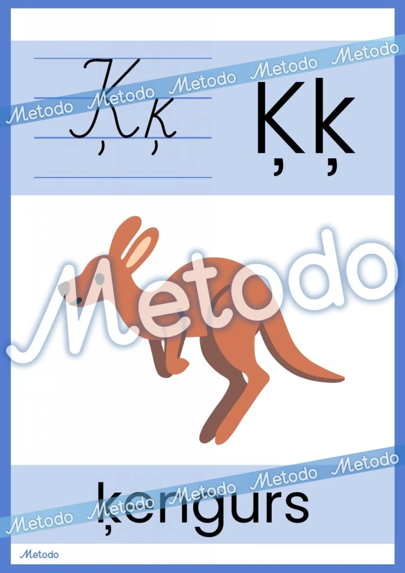 Alfabēta plakāti Metodo burts Ķ