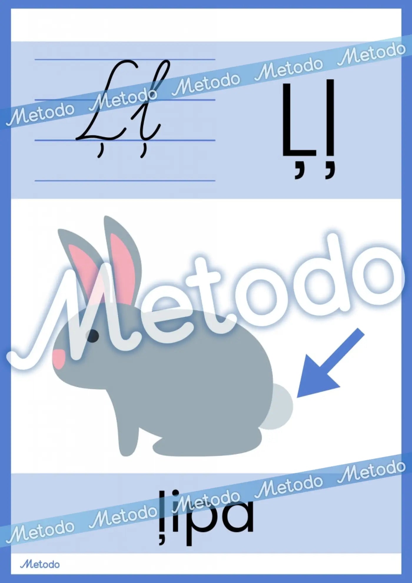 Alfabēta plakāti Metodo burts Ļ