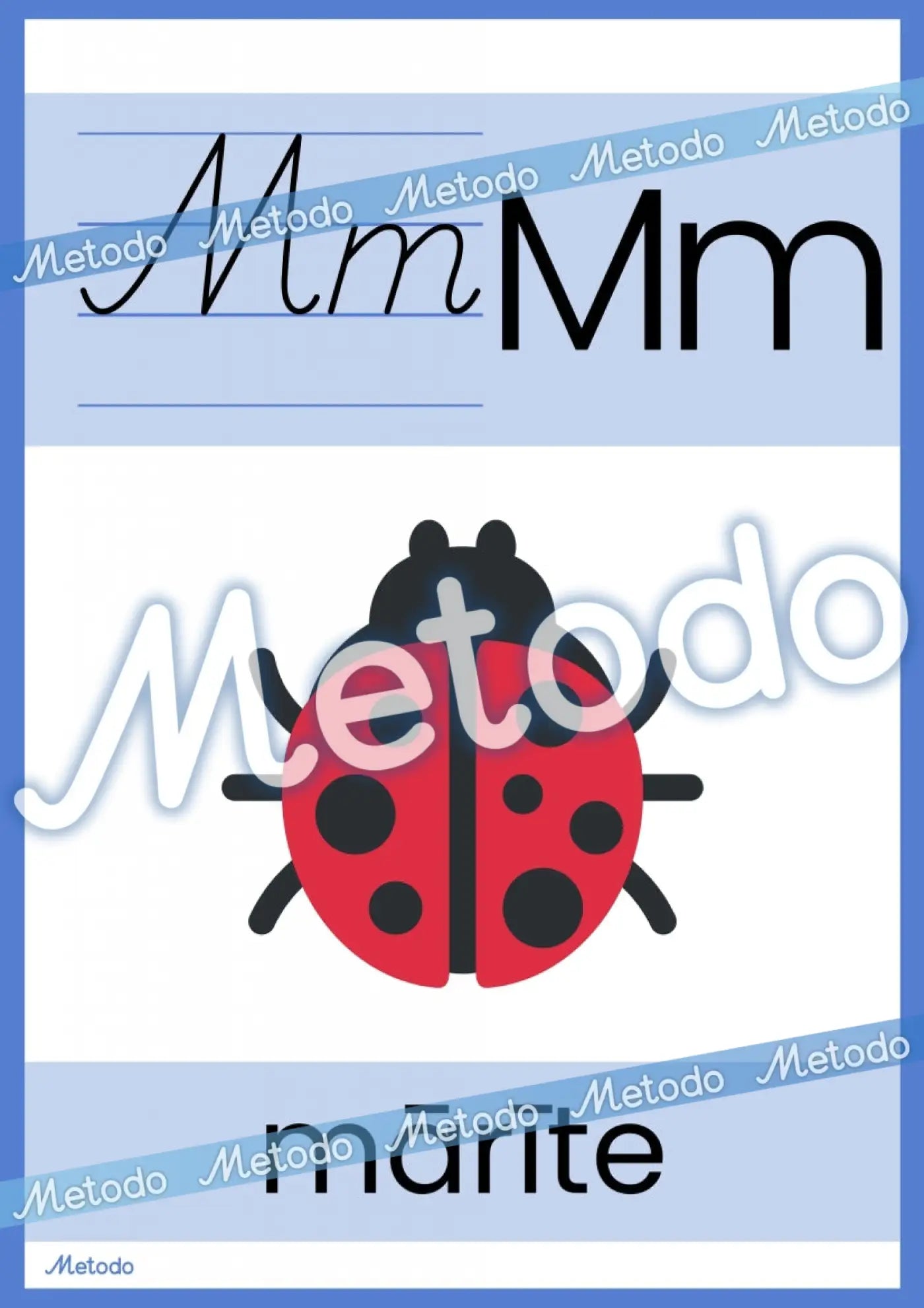 Alfabēta plakāti Metodo burts M