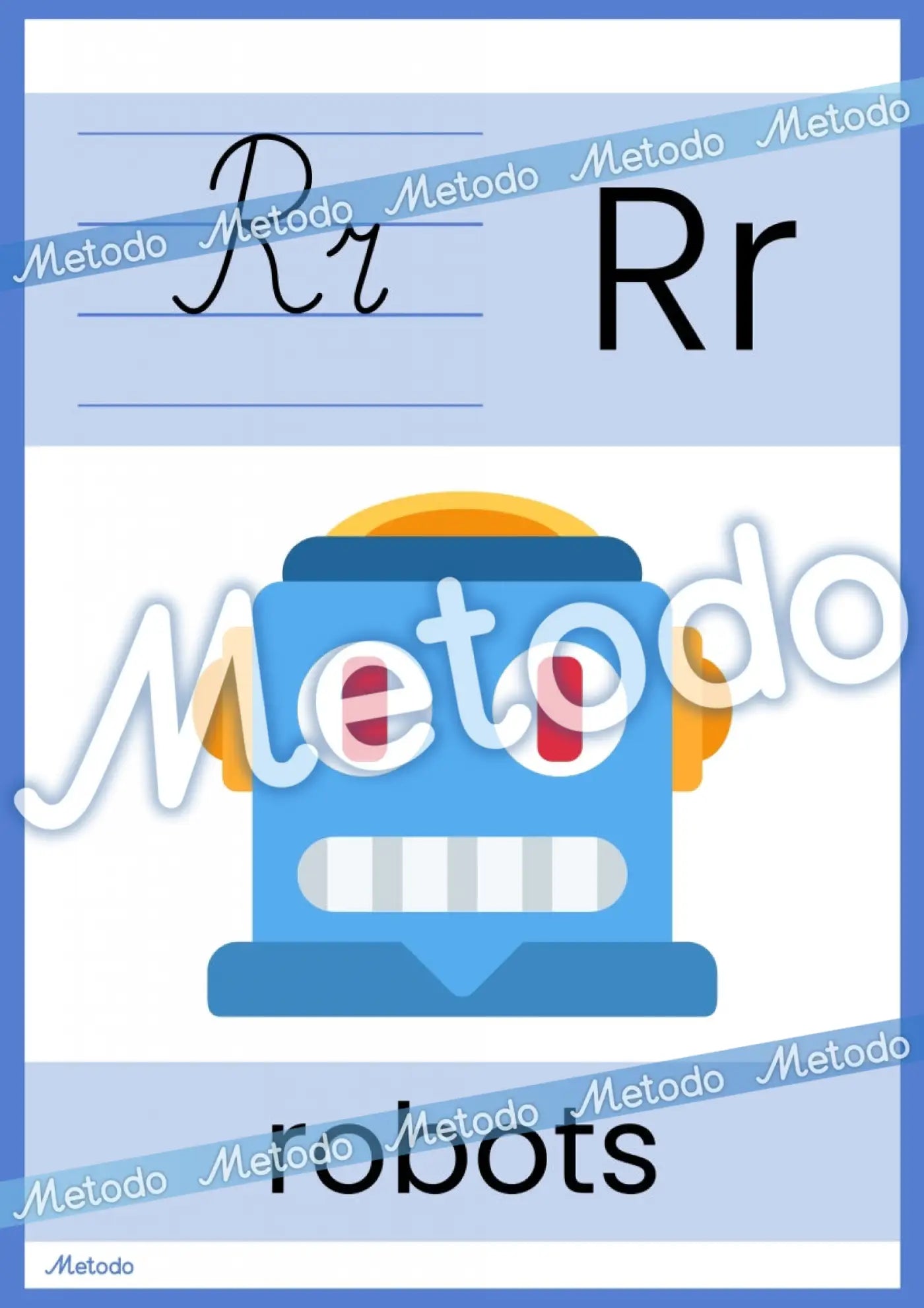 Alfabēta plakāti Metodo burts R