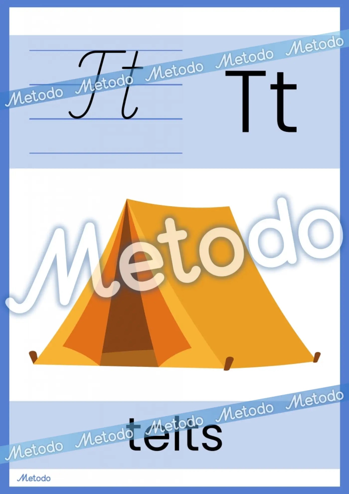 Alfabēta plakāti Metodo burts T