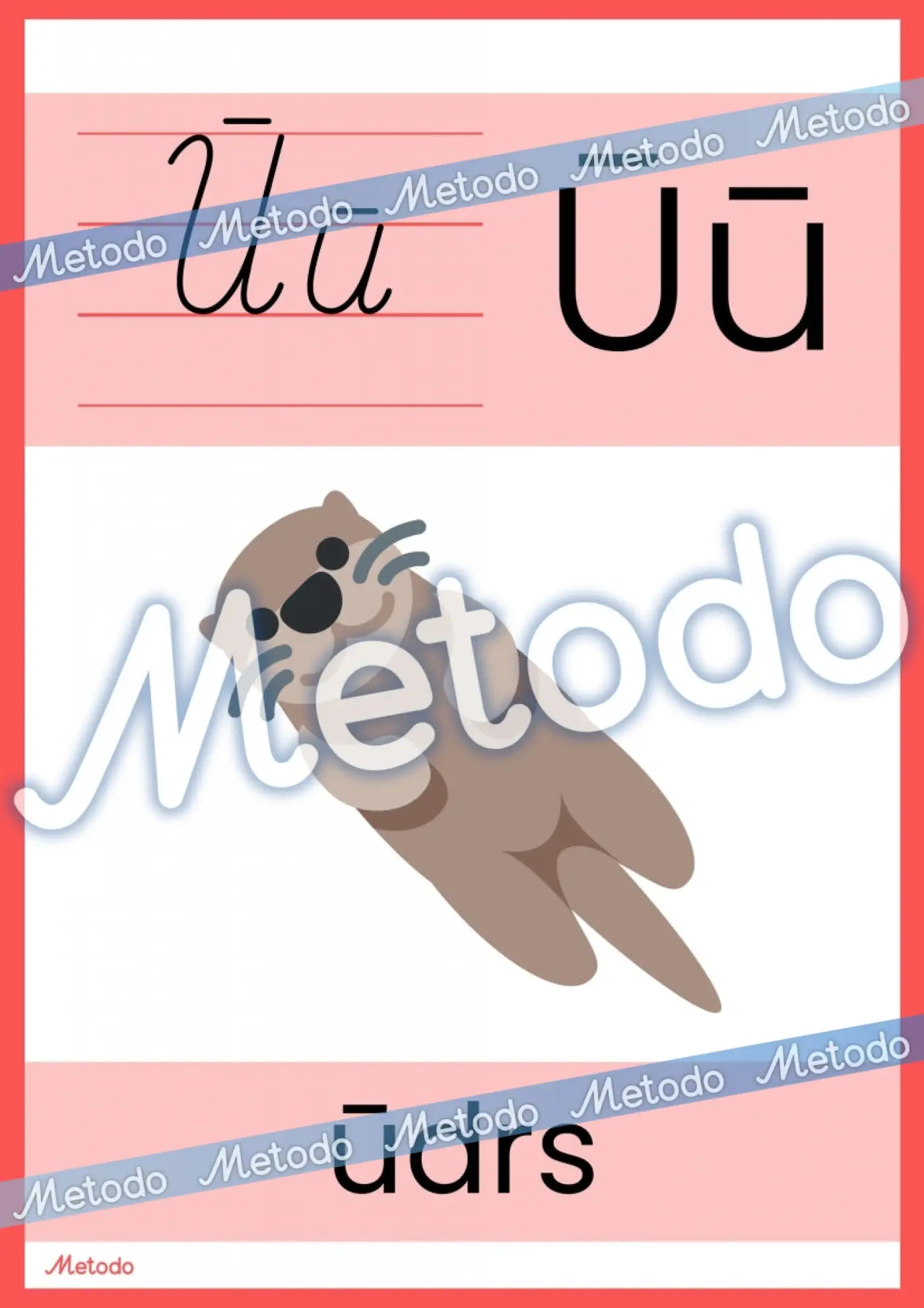 Alfabēta plakāti Metodo burts Ū