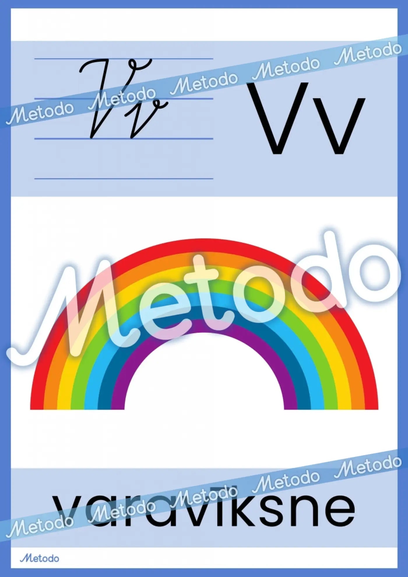 Alfabēta plakāti Metodo burts V