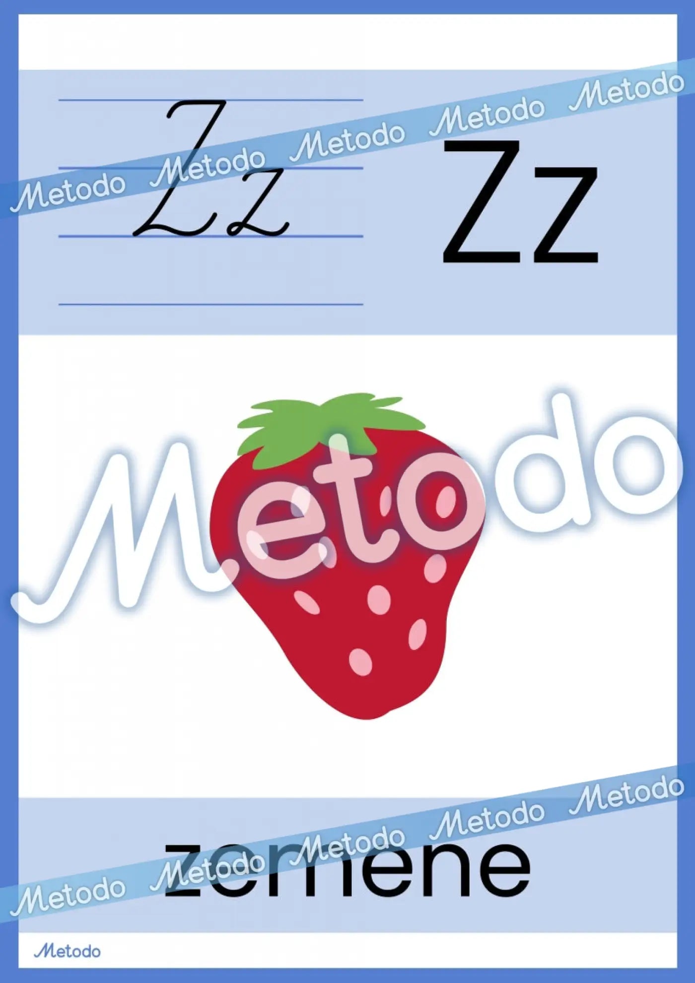 Alfabēta plakāti Metodo burts Z