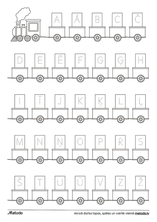 Burtu vilcieniņš, lielie, drukātie burti - darba lapa metodo.lv