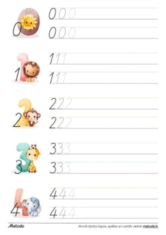 Ciparu 0-9 rakstīšana, dzīvnieki metodo.lv