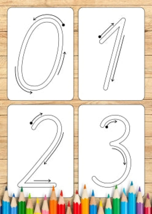 Ciparu kartītes ar rakstības virzieniem, krāsošanai metodo.lv