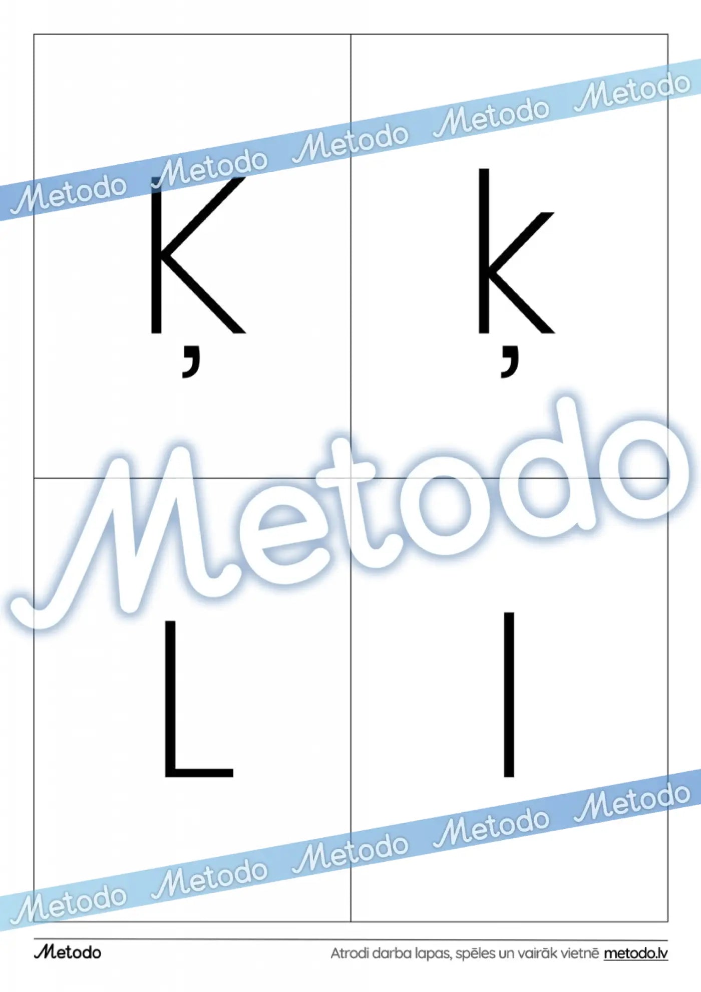 Drukāto burtu kartītes burti ķ l Metodo