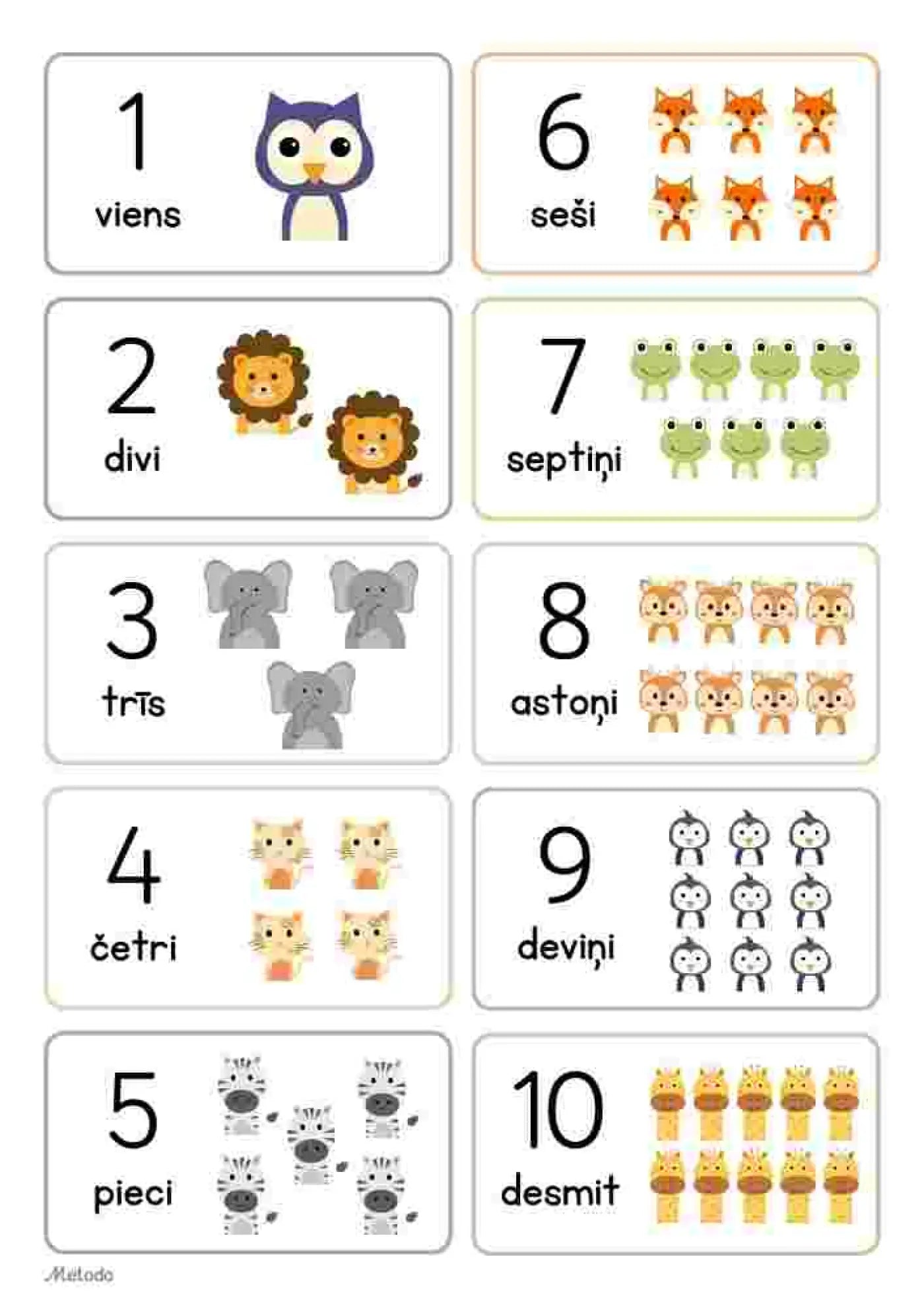 Dzīvnieki - skaitīšanas kartītes