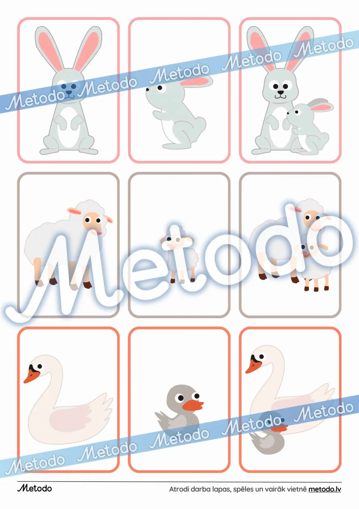 Dzīvnieki un to mazuļi - kartītes Metodo kartītes ar dzīvniekiem