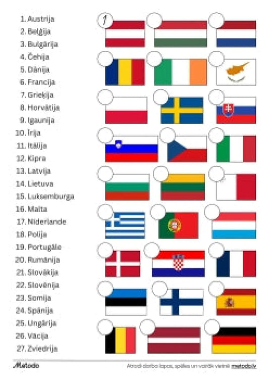 Eiropas Savienības valstu karogi - darba lapa metodo.lv