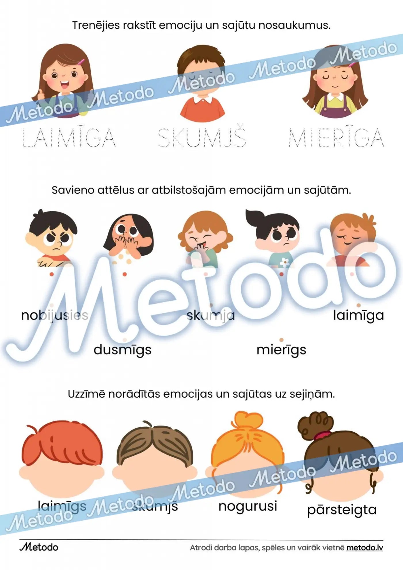 Emocijas un sajūtas - darba lapa Metodo