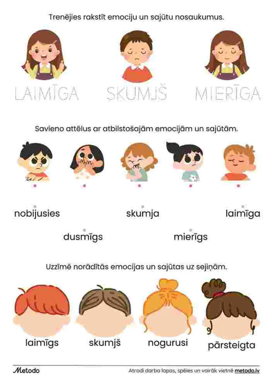 Emocijas un sajūtas - darba lapa metodo.lv