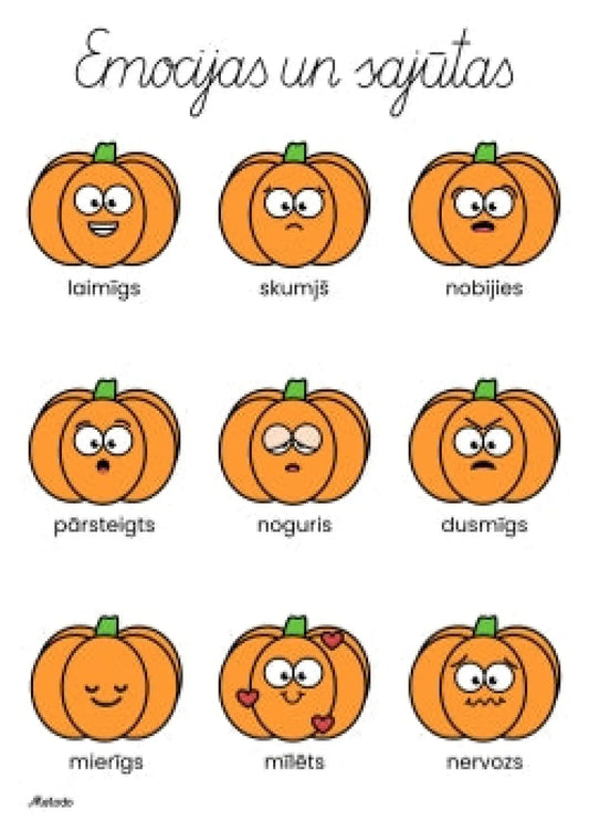 Emocijas un sajūtas, ķirbis - plakāts metodo.lv