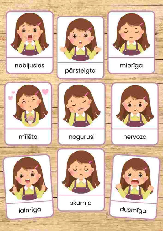 Emocijas un sajūtas, meitene - kartītes