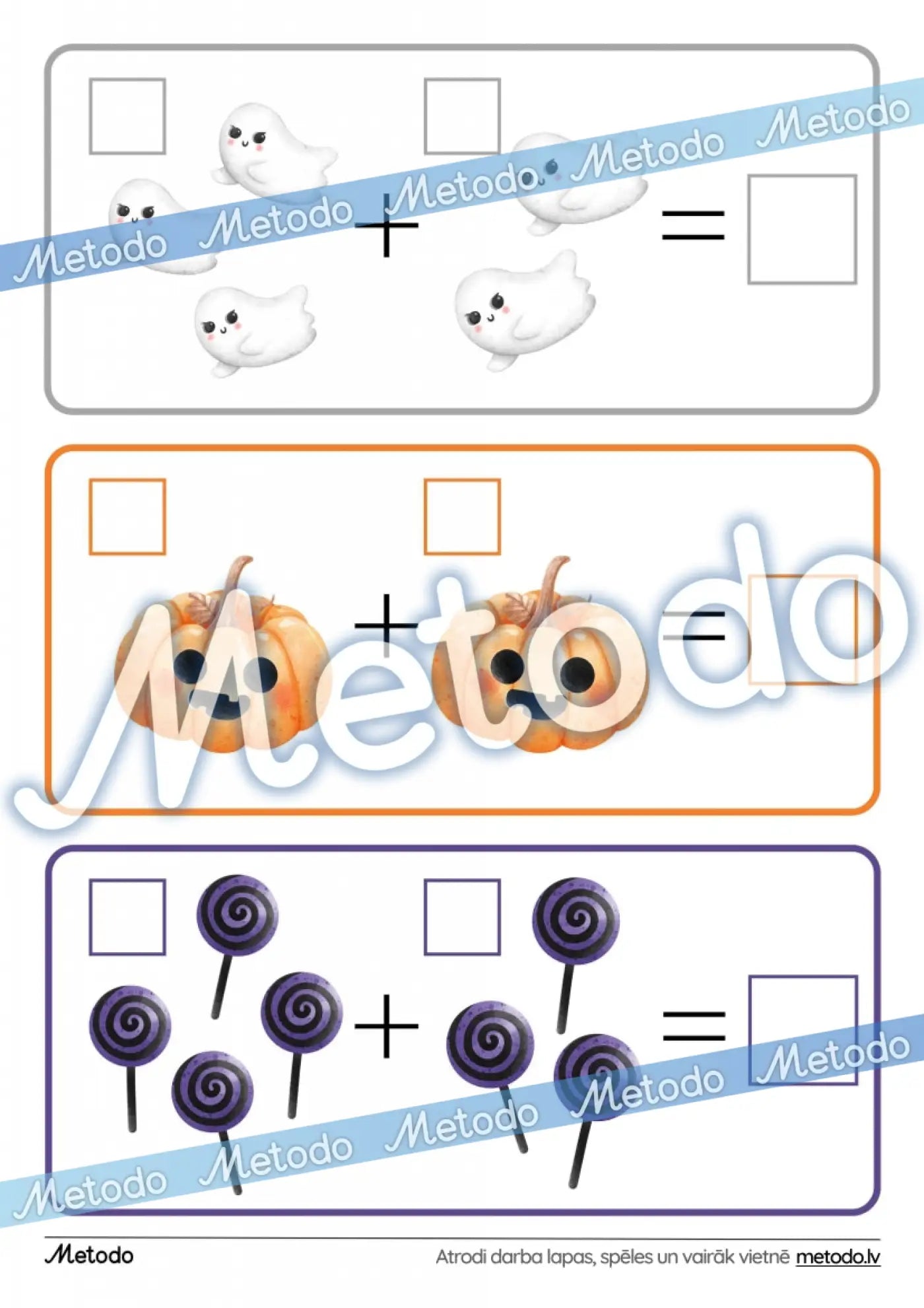 Halovīna saskaitīšana - 3 darba lapas Metodo helovīns saskaitīšana