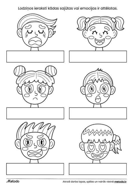 Ieraksti emocijas vai sajūtas - darba lapa metodo.lv