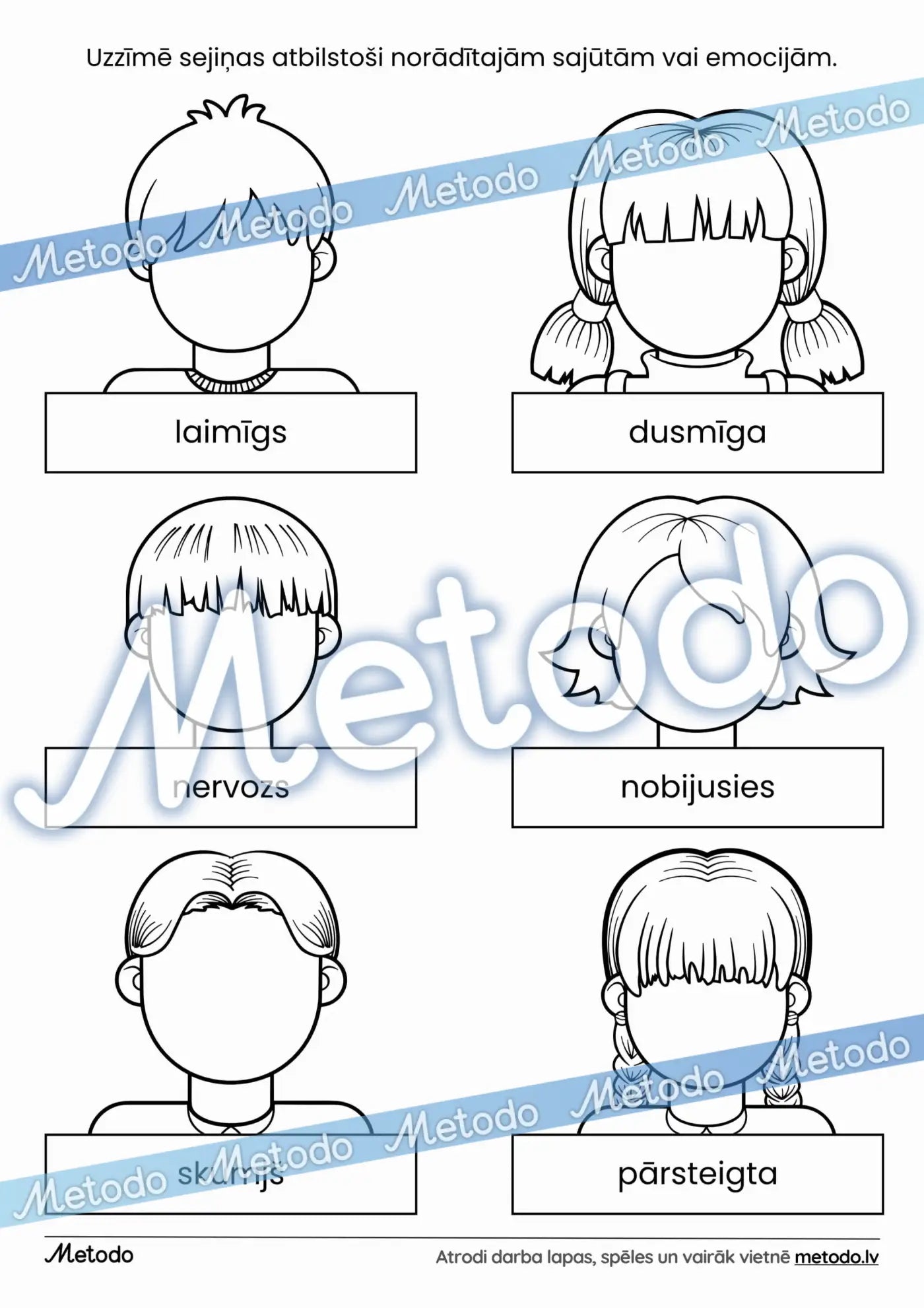 Iezīmē emocijas vai sajūtas - darba lapa