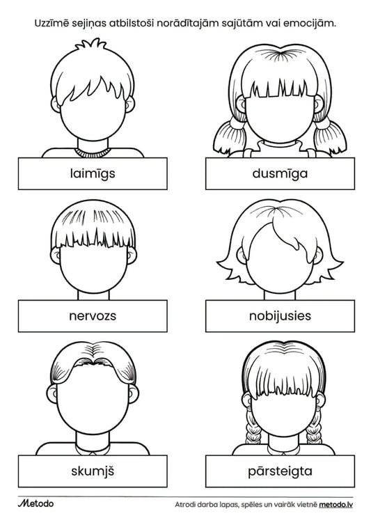 Iezīmē emocijas vai sajūtas - darba lapa