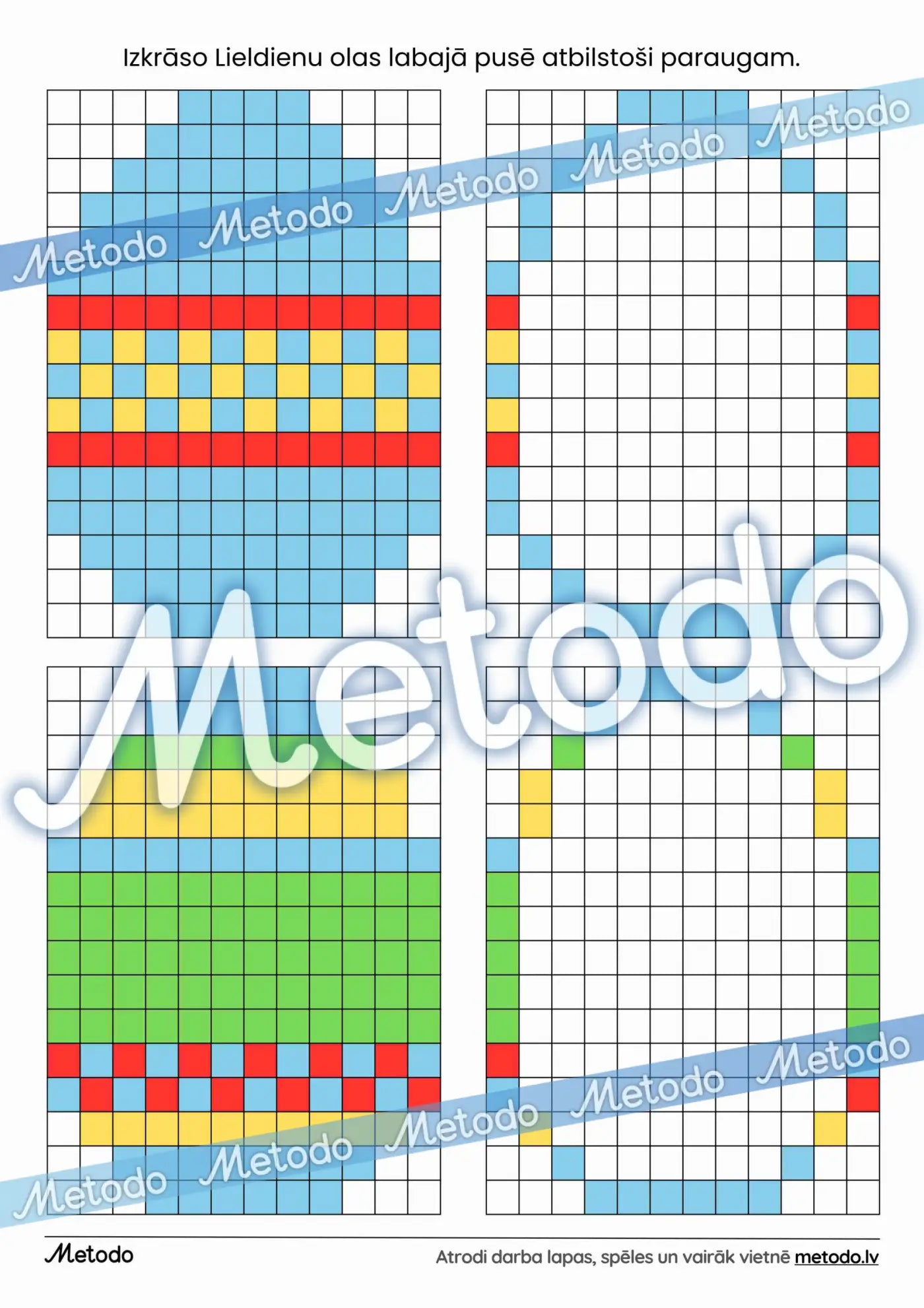 Izkrāso Lieldienu olas atbilstoši paraugam - 3 darba lapas Metodo Lieldienas darba lapas