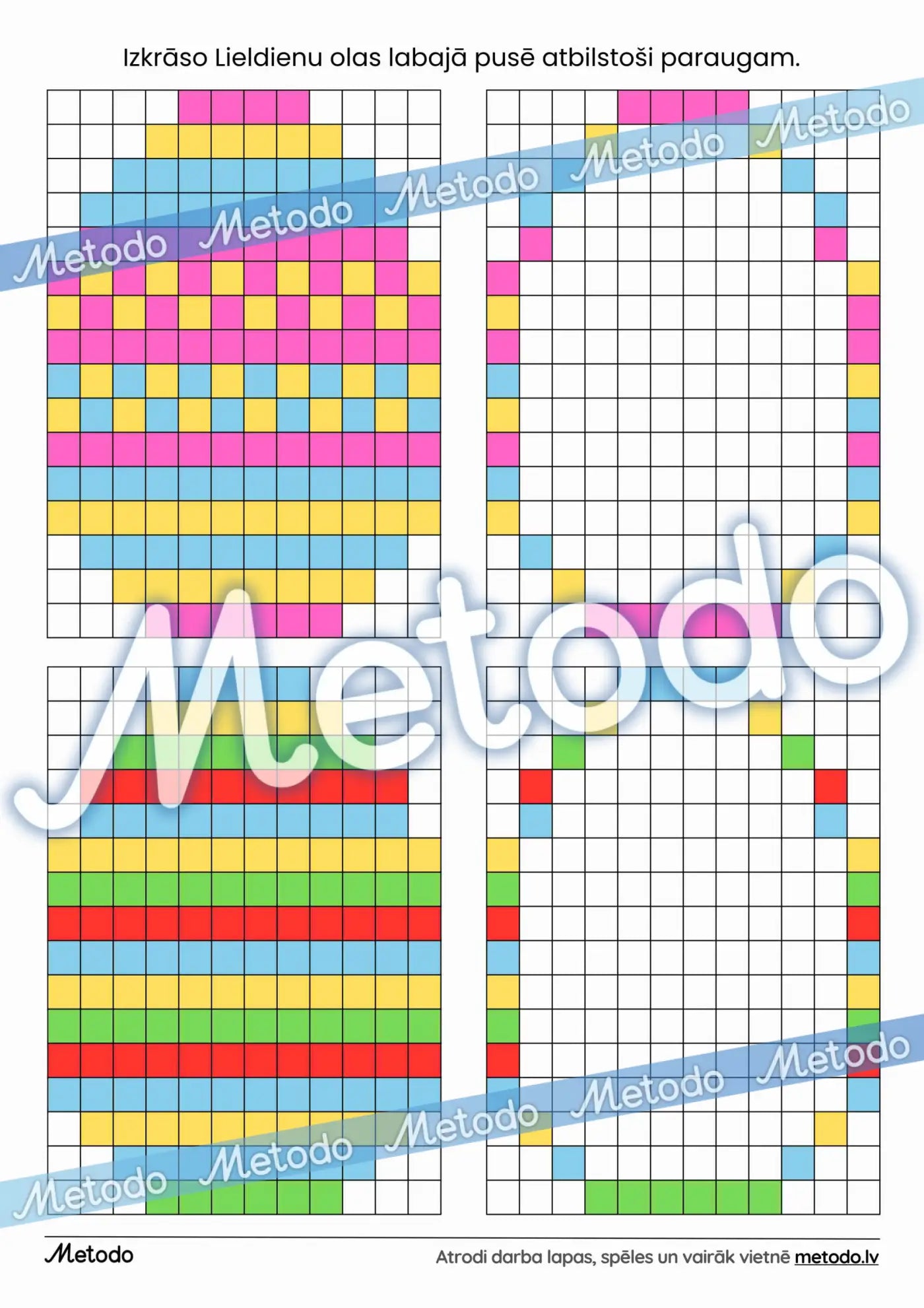 Izkrāso Lieldienu olas atbilstoši paraugam - 3 darba lapas Metodo darba lapas Lieldienām