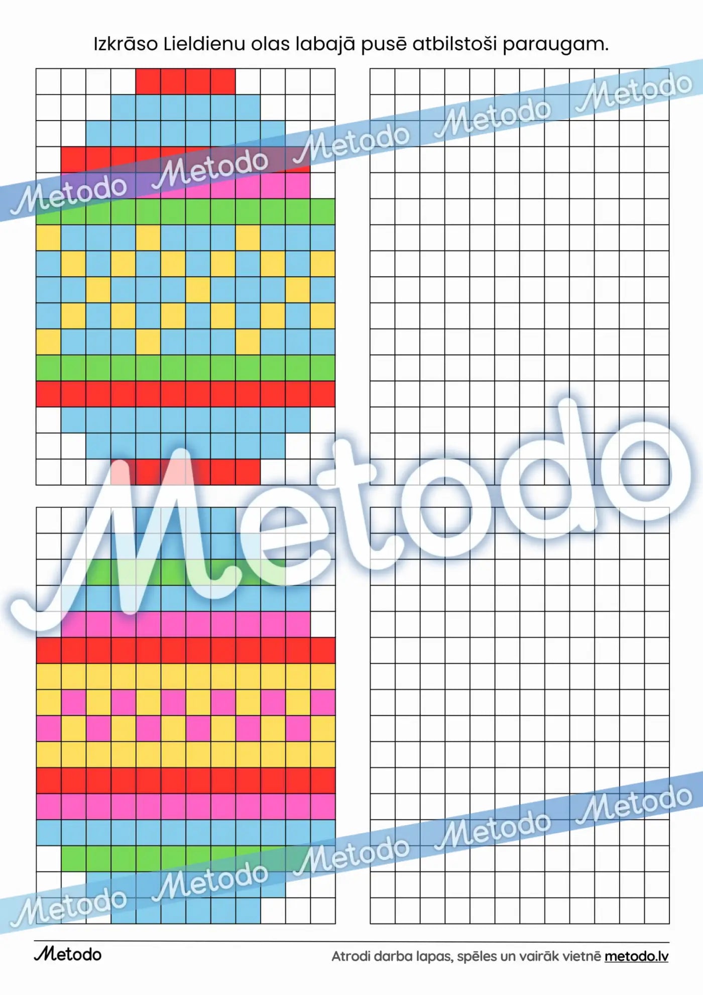 Izkrāso Lieldienu olas atbilstoši paraugam - 3 darba lapas Metodo darba lapas Lieldienām