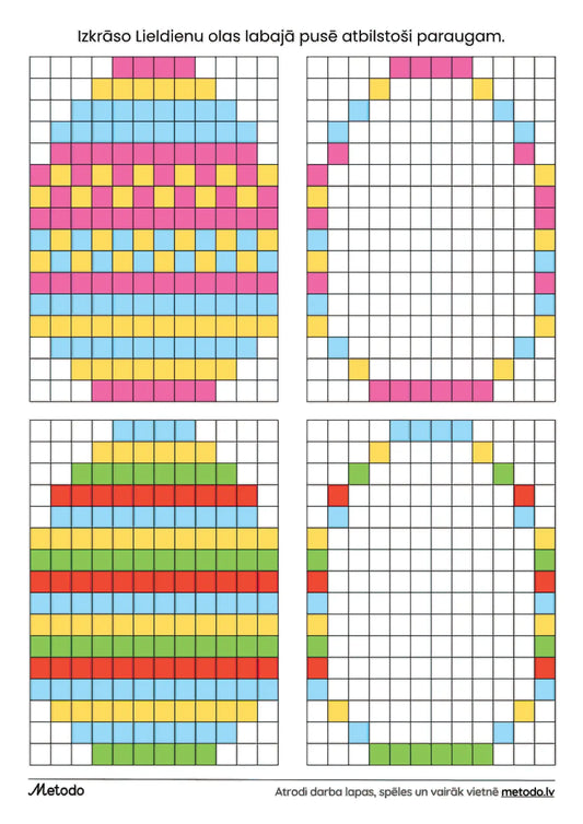 Izkrāso Lieldienu olas atbilstoši paraugam - 3 darba lapas metodo.lv