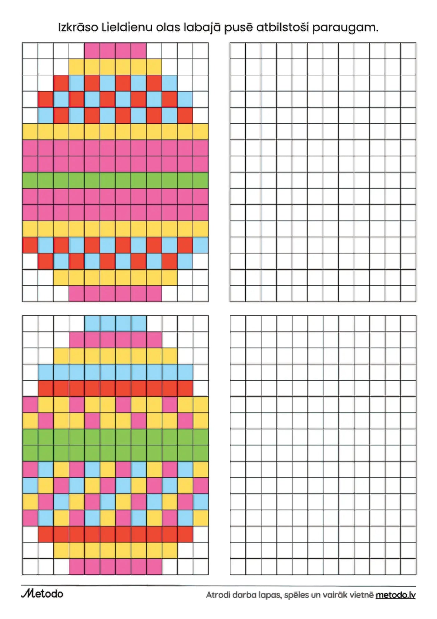 Izkrāso Lieldienu olas atbilstoši paraugam - 3 darba lapas metodo.lv