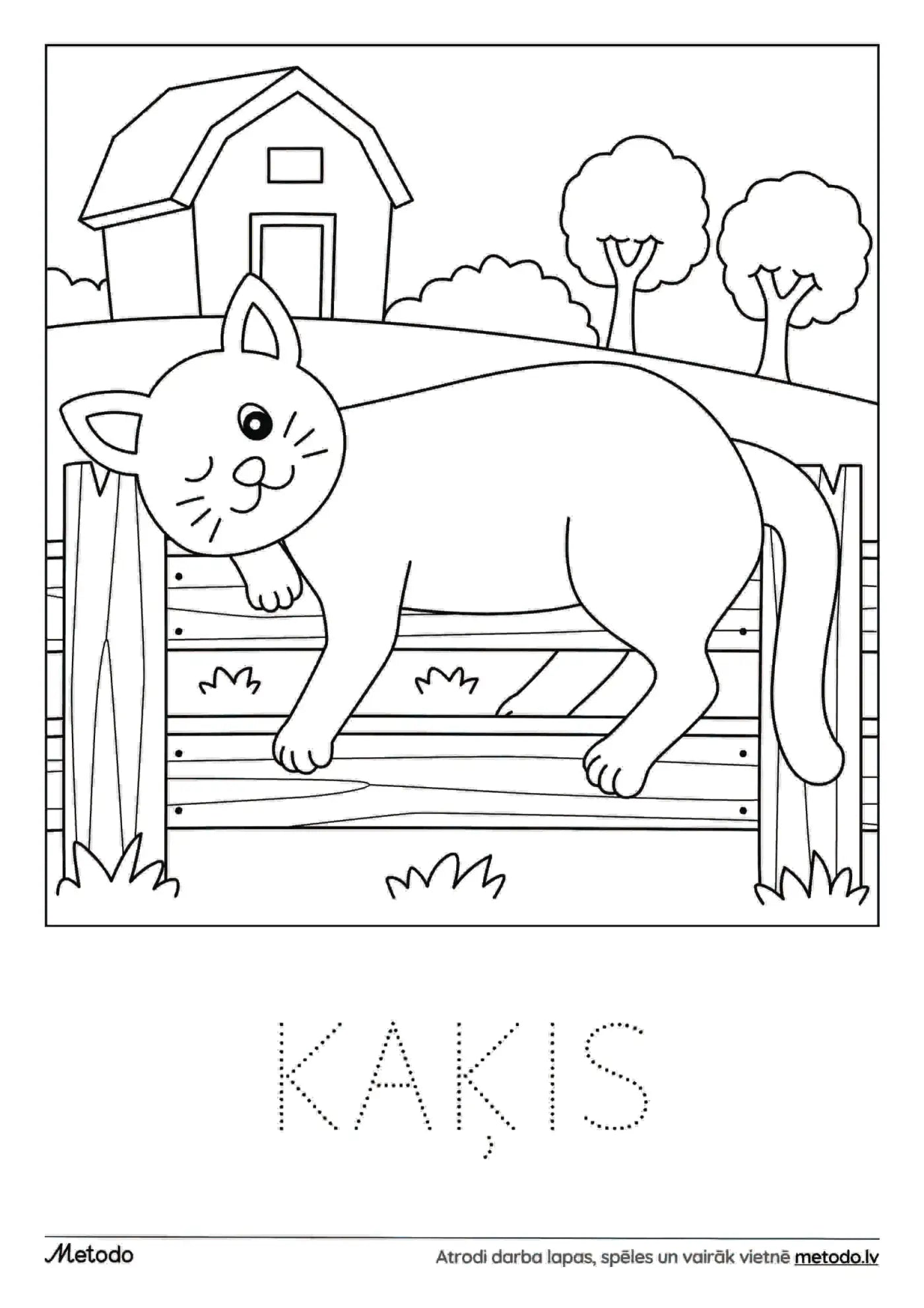 Kaķis - krāsojamā lapa metodo.lv