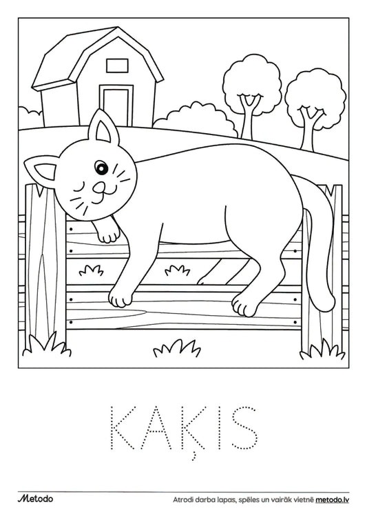 Kaķis - krāsojamā lapa metodo.lv