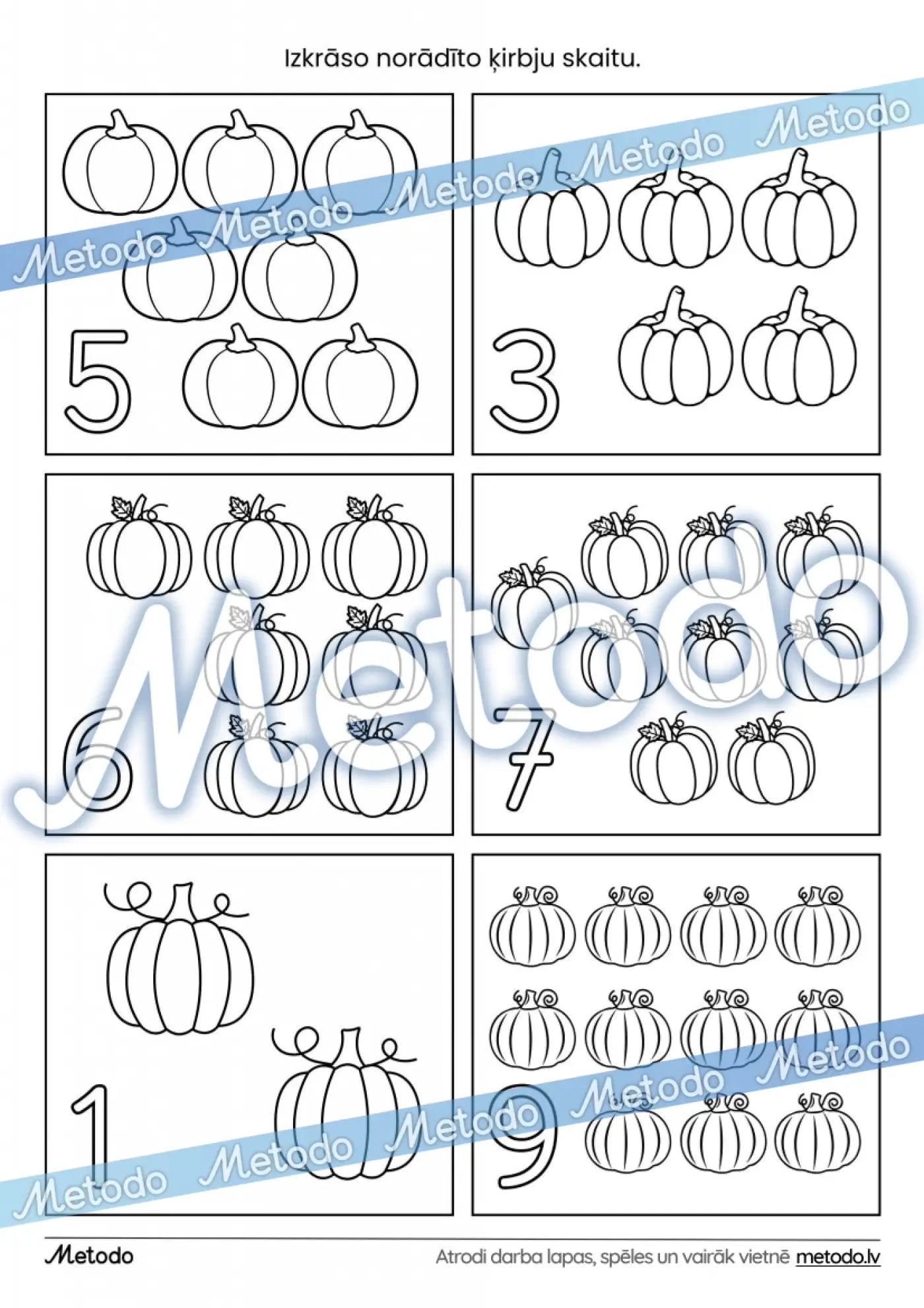 Ķirbju skaita darba lapas metodo mācību materiāli skaitīšana