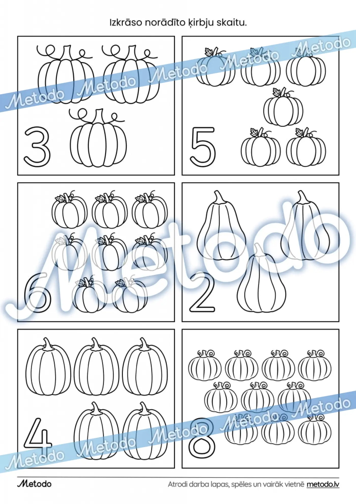 Ķirbju skaita darba lapas skaitīšana ķirbis rudens metodo