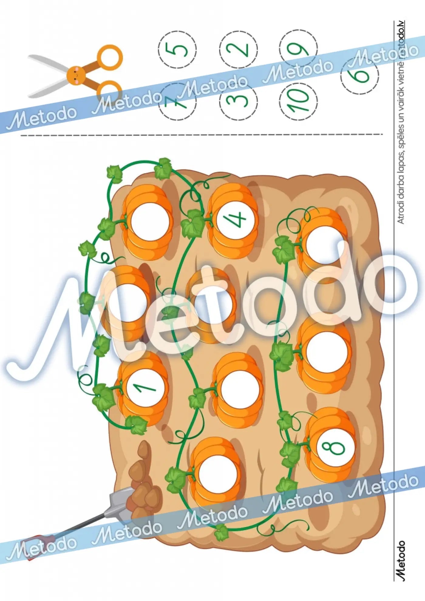 Ķirbju skaitīšana, izgriez un ielīmē - darba lapa Metodo