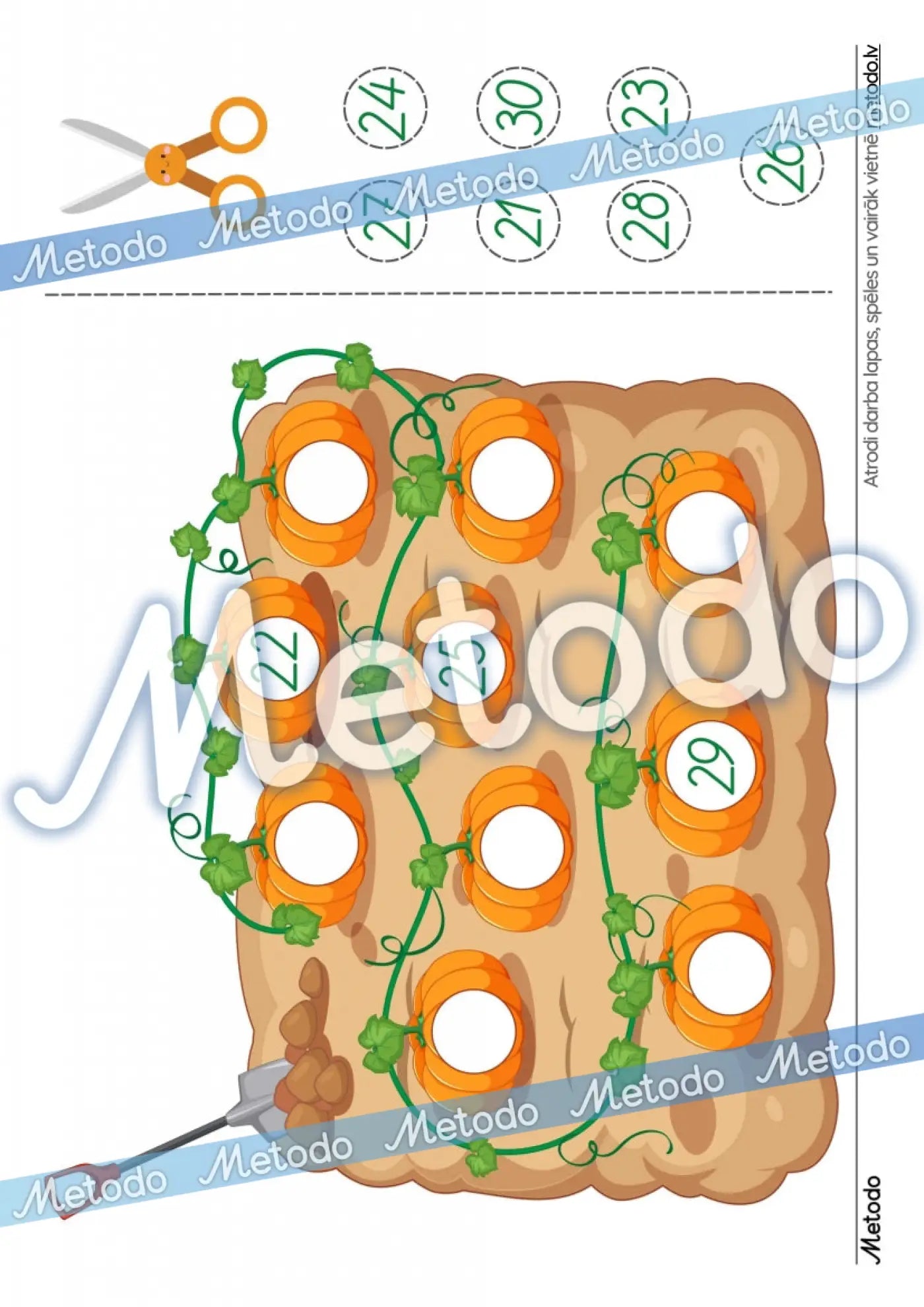 Ķirbju skaitīšana, izgriez un ielīmē - darba lapa par ķirbi