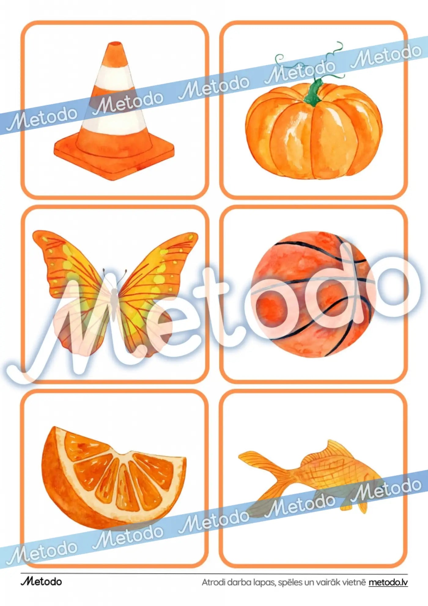 Krāsainu attēlu kartītes - oranža krāsa Metodo