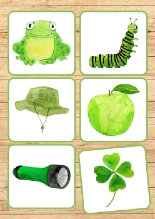 Krāsainu attēlu kartītes - zaļa krāsa metodo.lv