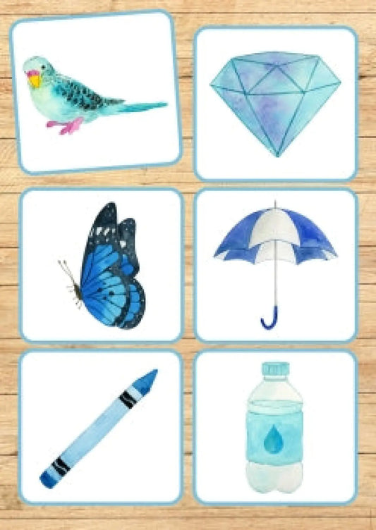 Krāsainu attēlu kartītes - zila krāsa metodo.lv