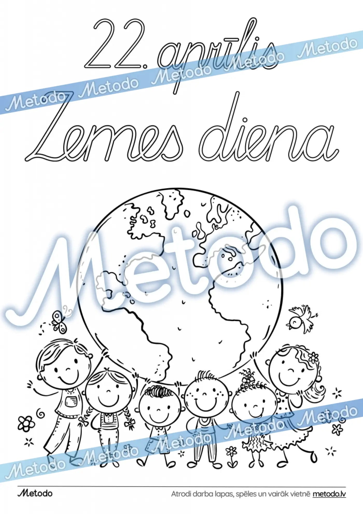 Krāsojamā lapa - 22. aprīlis Zemes diena mācību materiāli no Metodo