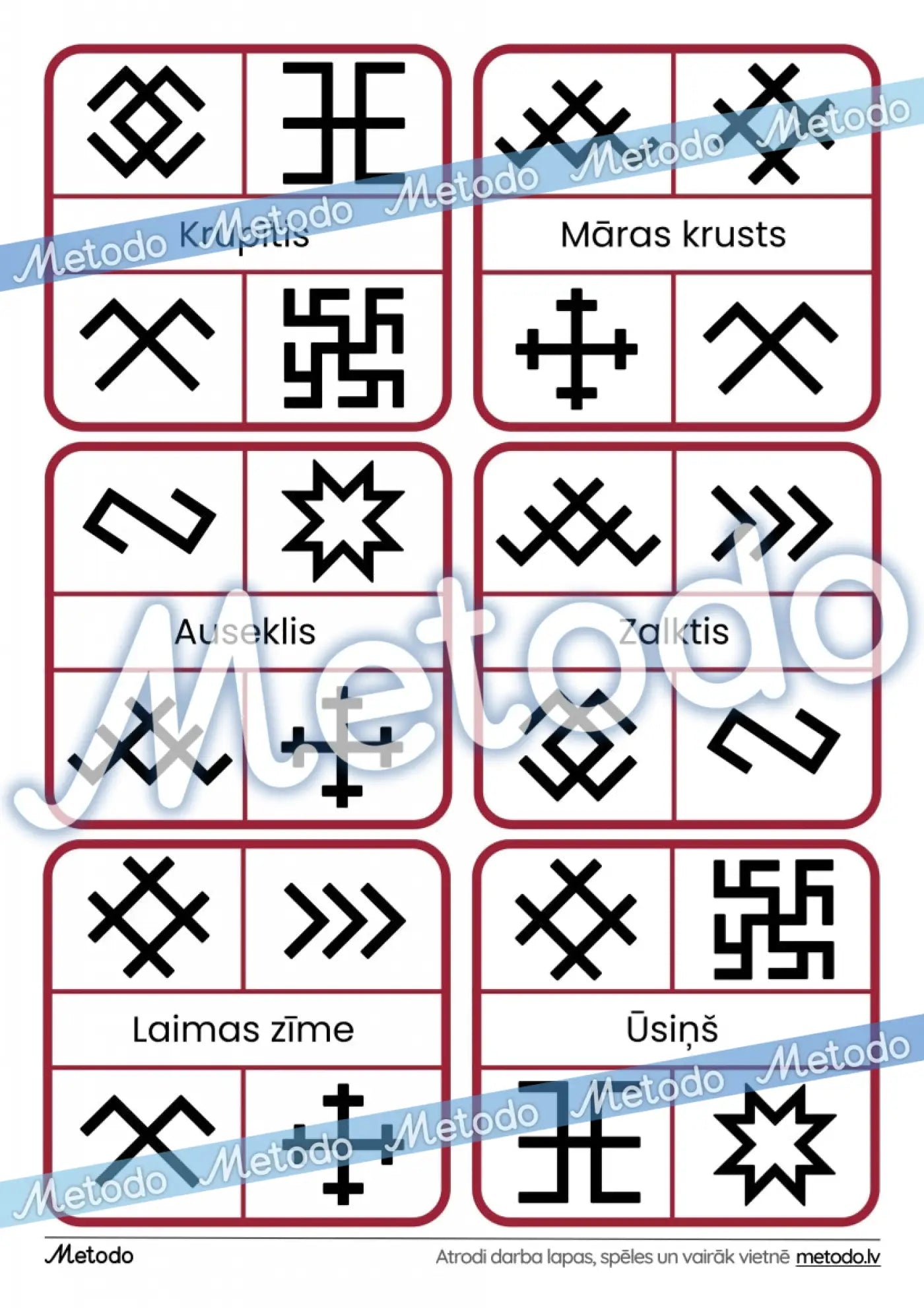 Lasīšanas kartītes - Latvju zīmes Metodo