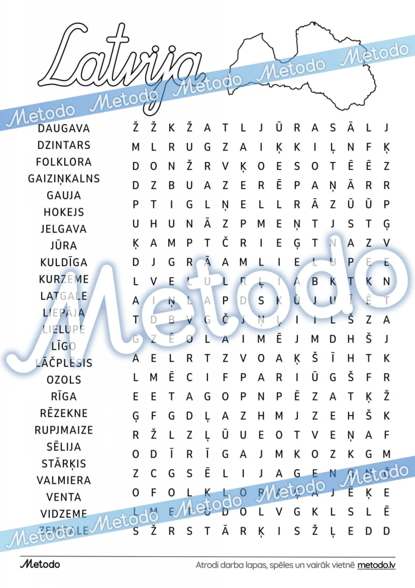 Latvija - burtu jūklis Metodo darba lapas
