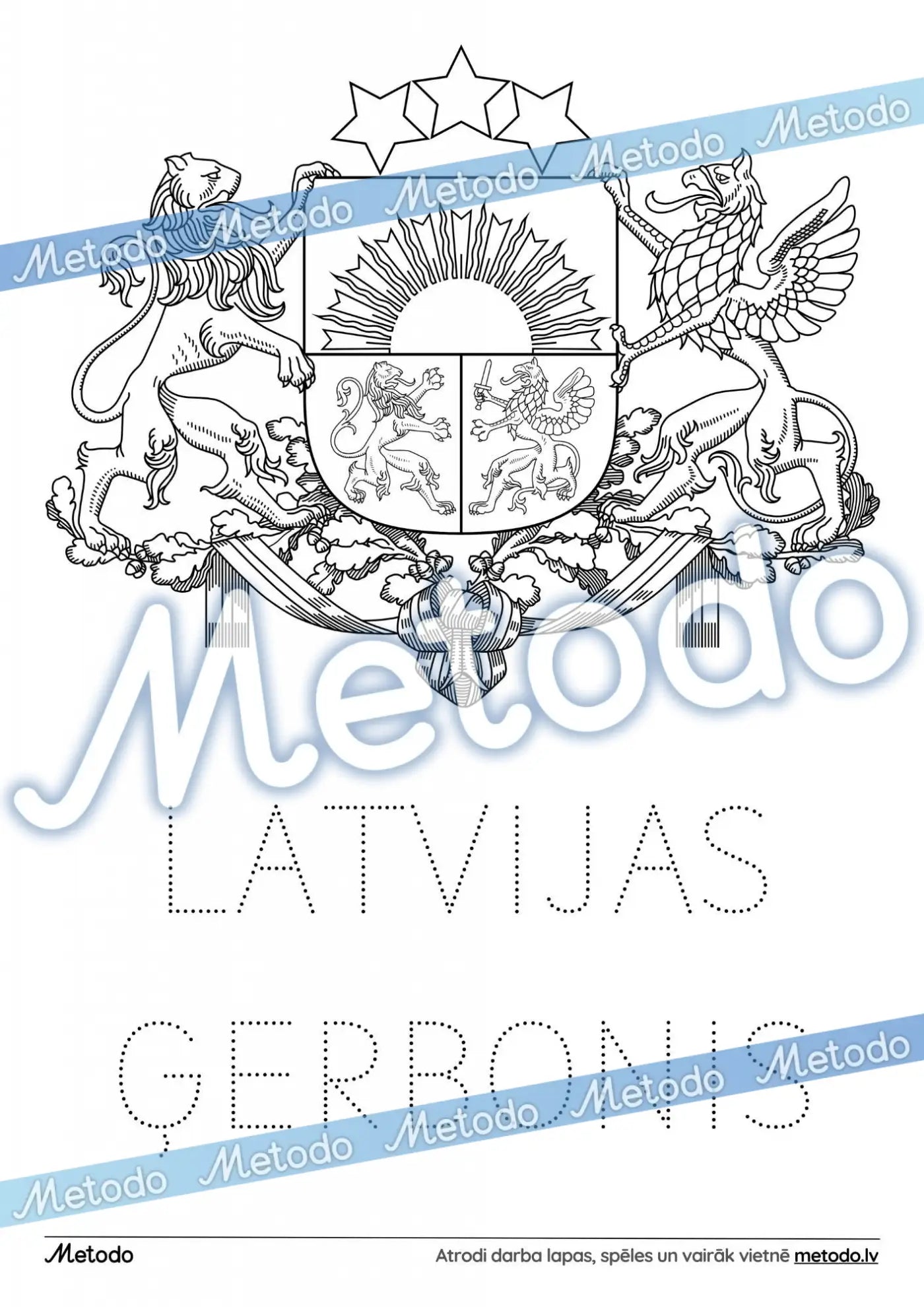 Latvijas ģerbonis - krāsojamā lapa Metodo Latvijas simboli darba lapas