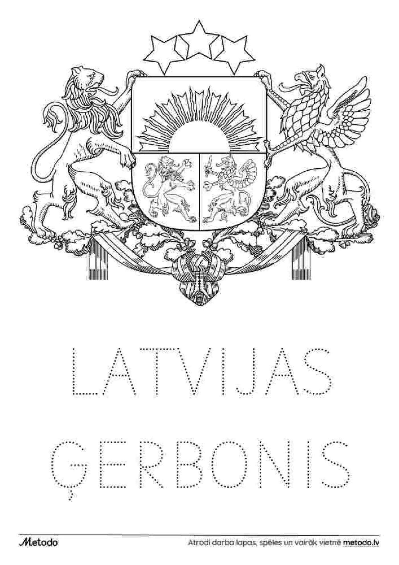 Latvijas ģerbonis - krāsojamā lapa metodo.lv Latvijas simboli