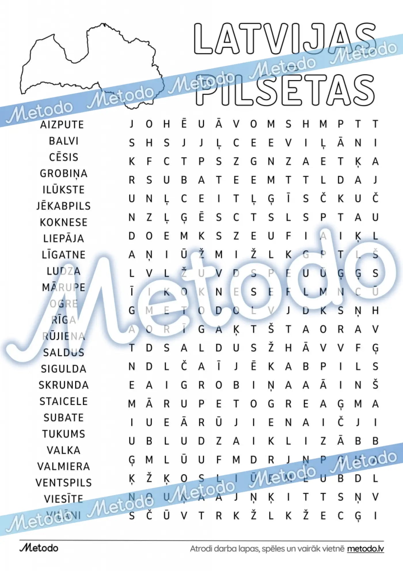 Latvijas pilsētas - burtu jūklis Metodo