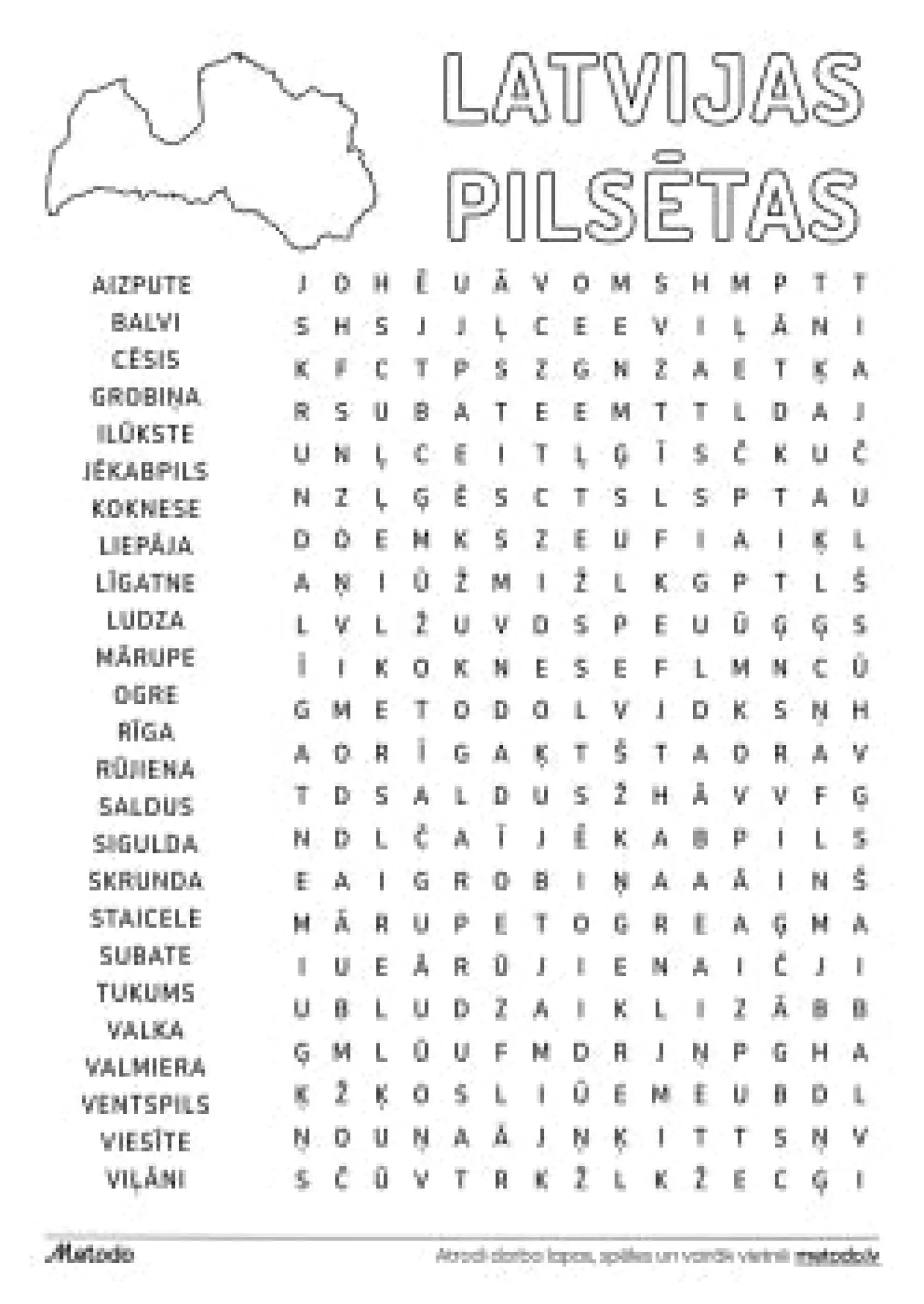 Latvijas pilsētas - burtu jūklis metodo.lv