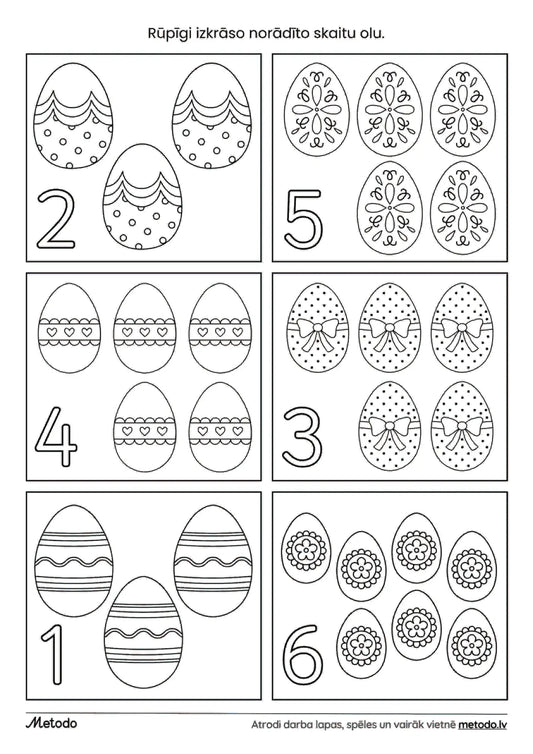 Olu krāsošana, noteikts skaits - 2 darba lapas metodo.lv