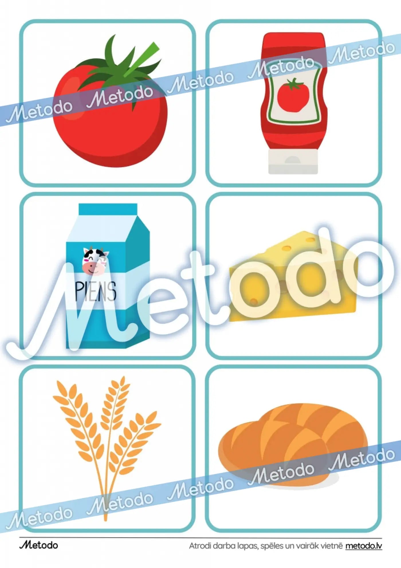 Produkti un to sastāvdaļas, kartītes Metodo