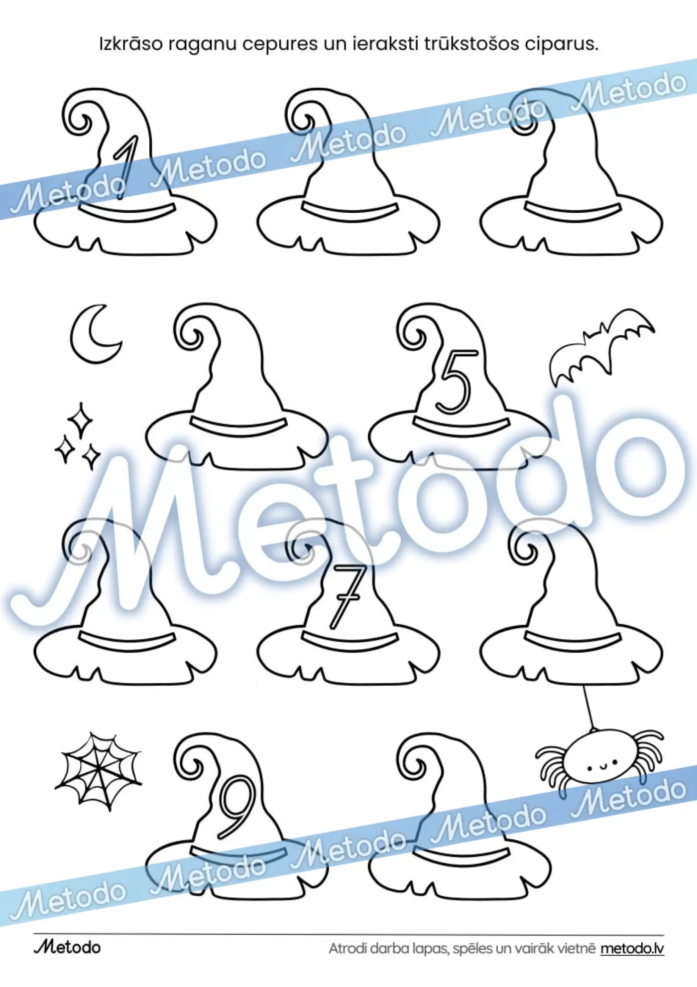 Raganu cepures - krāsojamā darba lapa Metodo