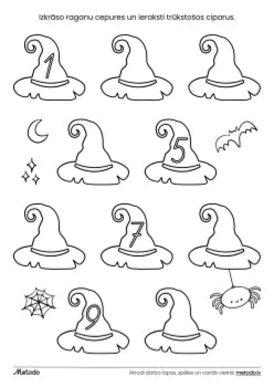 Raganu cepures - krāsojamā darba lapa metodo.lv